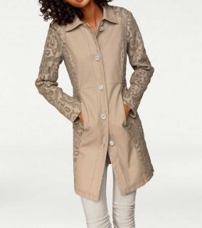 Designer-Lederimitat-Spitzenmantel beige