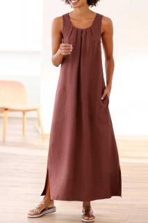 Designer-Leinenkleid rotbraun