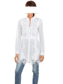 Designer-Longbluse mit Spitze weiß