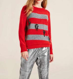 Designer-Longpullover rot-grau