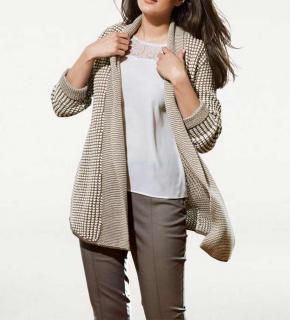 Designer-Longstrickjacke taupe-weiß