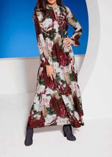 Designer-Maxikleid dunkelrot-ecru-bedruckt