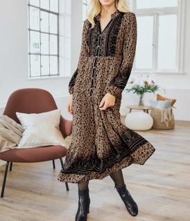 Designer-Maxikleid schwarz-camel