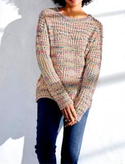 Designer-Multicolorpullover elfenbein-bunt