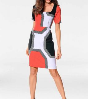 Designer-Optimizer-Druckkleid koralle-schwarz