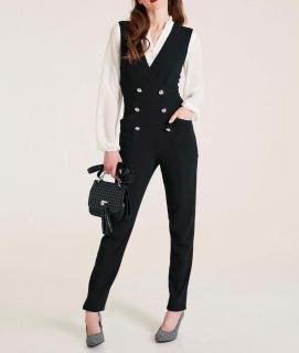 Designer-Overall mit Zierknöpfen schwarz
