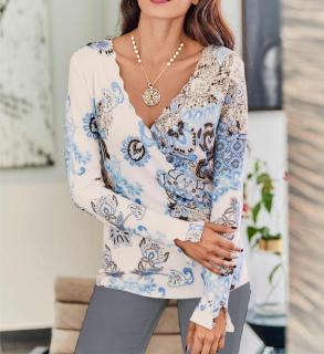 Designer-Paisley-Dessin-Pullover himmelblau-ecru