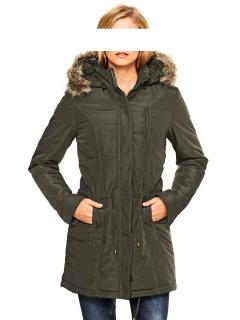 Designer-Parka mit Webpelzkragen oliv