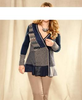 Designer-Patchjacke blau-taupe