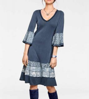 Designer-Patchkleid mit Volants blau