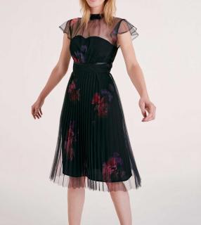 Designer-Plisseekleid schwarz-bordeaux