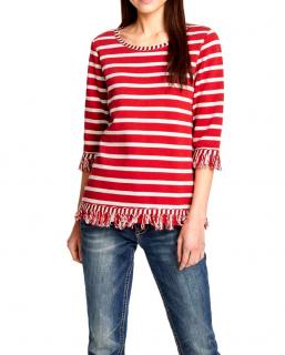 Designer-Pullover mit Fransen ecru-rot