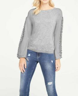 Designer-Pullover mit Rüschen grau-melange