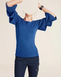 Designer-Pullover mit Volants azurblau