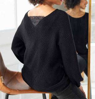 Designer-Pullover mitSpitzen schwarz