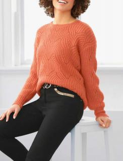 Designer-Rippenstrickpullover mandarine-meliert