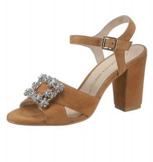 Designer-Sandalette mit Strass cognac