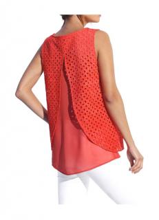 Designer-Spitzen-Chiffontop koralle
