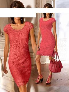 Designer-Spitzenkleid koralle