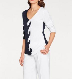 Designer-V-Pullover marine-weiß