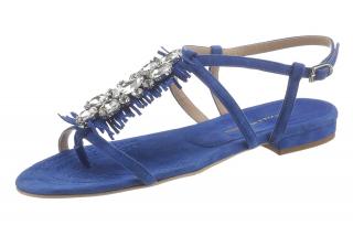 Designer-Velourslederdianette mit Strass blau