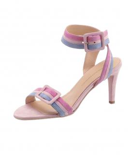 Designer-Veloursledersandalette rosa-blau