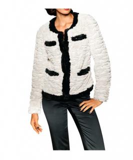 Designer-Webpelzjacke offwhite-schwarz