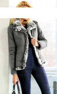 Designer-Wende-Steppjacke mit Webpelz grau