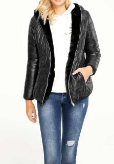 Designer-Wende-Webpelz-Steppjacke schwarz