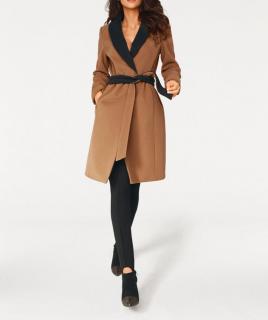 Designer-Wollmantel camel-schwarz