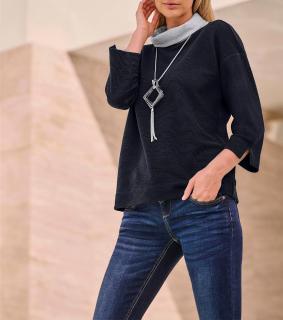 Doubleface-Shirt mit Kontrastfarbe marine