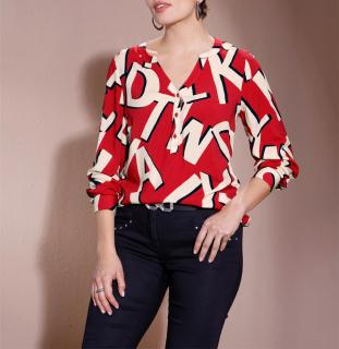 Druckbluse rot-sand
