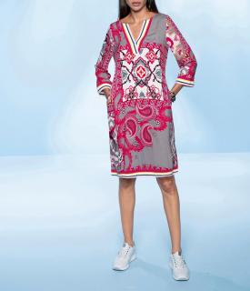 Druckkleid mit 3/4-langen Ärmeln ecru-rosé