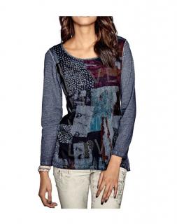 Druckshirt mit Strass grau-bunt