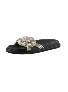 Flechtoptik-Pantolette im Metallic-Look schwarz-goldfarben