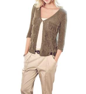 Grobstrickjacke mit Fransen sand