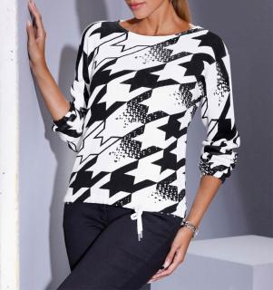 Hahnentritt-Dessin-Pullover schwarz-ecru