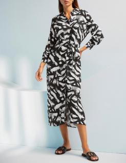 Hemdblusenkleid ecru-schwarz-bedruckt