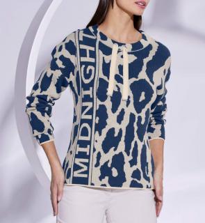 Jacquard-Pullover dunkelblau-sand