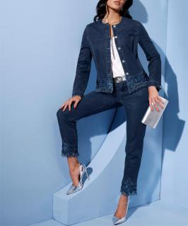 Jeans mit Spitzenabschluss blue-stone-washed
