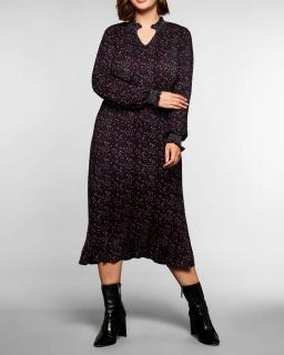 Jersey-Druckkleid mit Volant schwarz-pink Gr. 44
