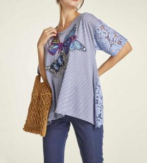 Jerseyshirt mit Spitze blau-bunt