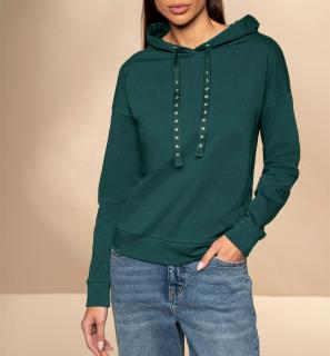 Kapuzensweatshirt mit Ziernieten-Tunnelzug petrol