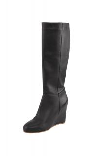 Keilabsatz-Rind-Nappaleder-Stiefel schwarz