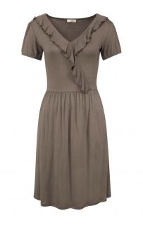 Kleid mit Rüschenvolants taupe