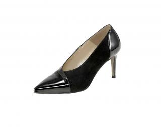 Lackleder-Veloursleder-Pumps schwarz