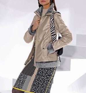 Lammnappa-Lederjacke mit Pelzimitat-Besatz beige