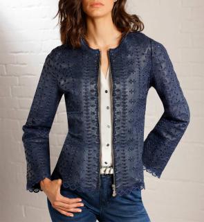Lammnappaleder-Blazer mitLochstickerei marine