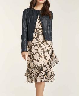 Lammnappalederjacke mit Rüschen schwarz