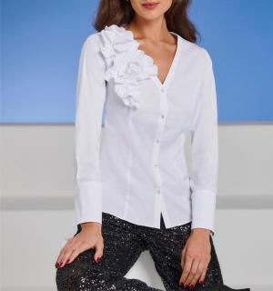 Langarm-Bluse mit Blüten-Applikation weiß